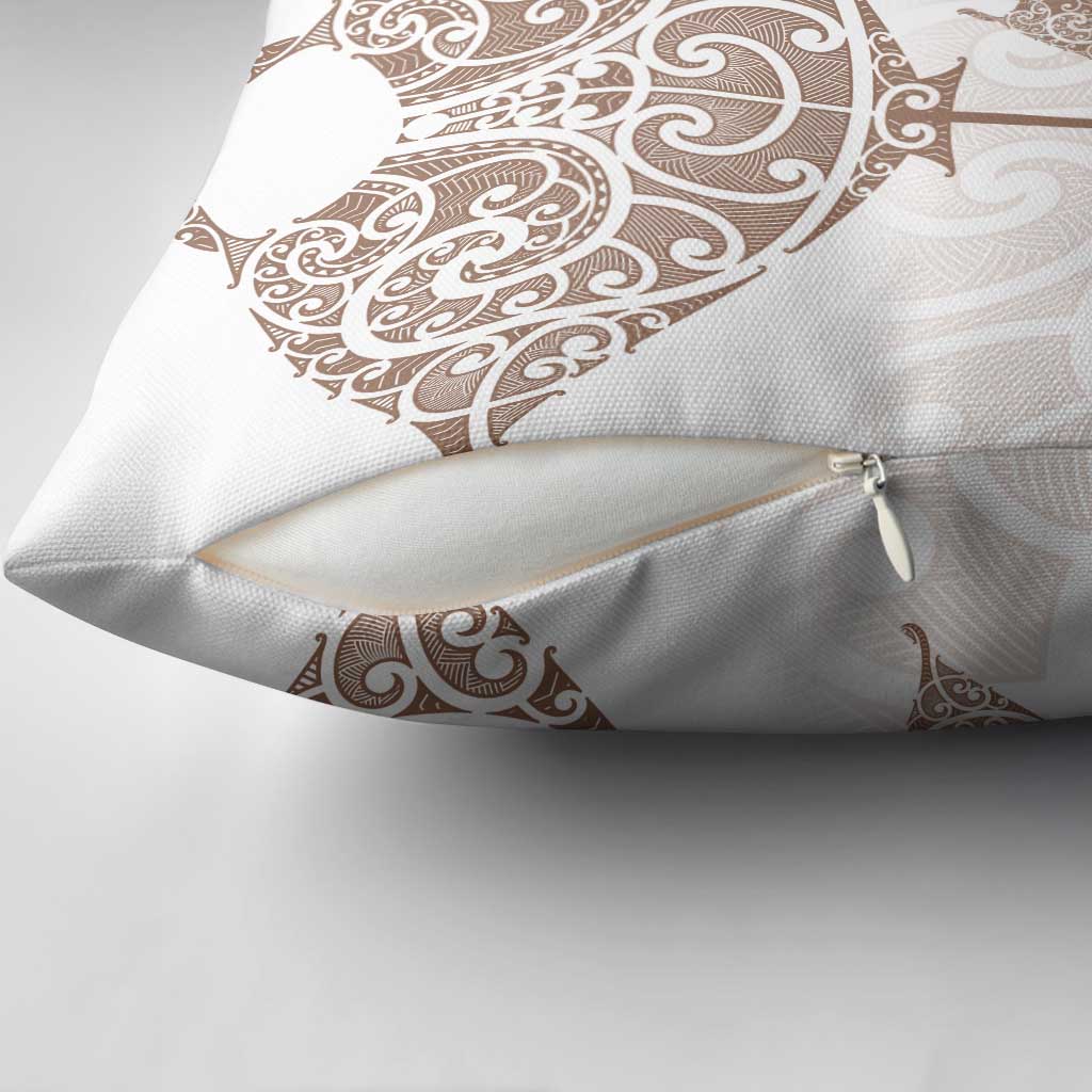 New Zealand Manta Ray Tattoo Pillow Cover Aotearoa Maori Haehae Beige - Aussie Hoodie