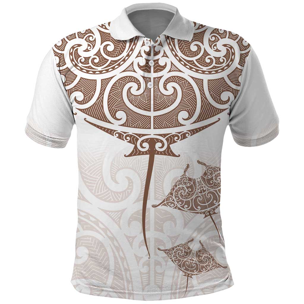 New Zealand Manta Ray Tattoo Polo Shirt Aotearoa Maori Haehae Beige - Aussie Hoodie