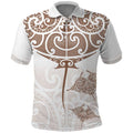 New Zealand Manta Ray Tattoo Polo Shirt Aotearoa Maori Haehae Beige - Aussie Hoodie