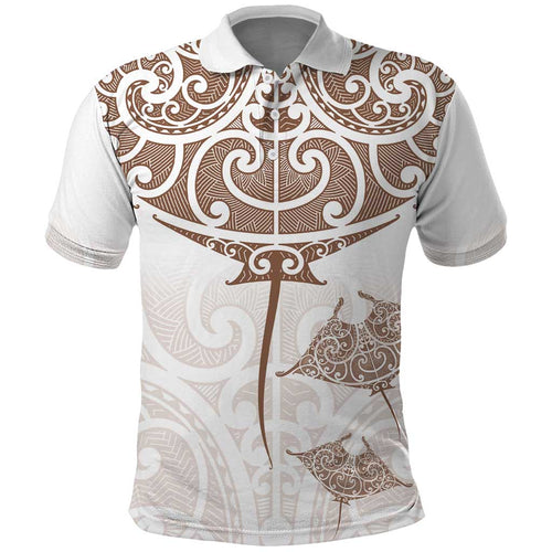 New Zealand Manta Ray Tattoo Polo Shirt Aotearoa Maori Haehae Beige - Aussie Hoodie