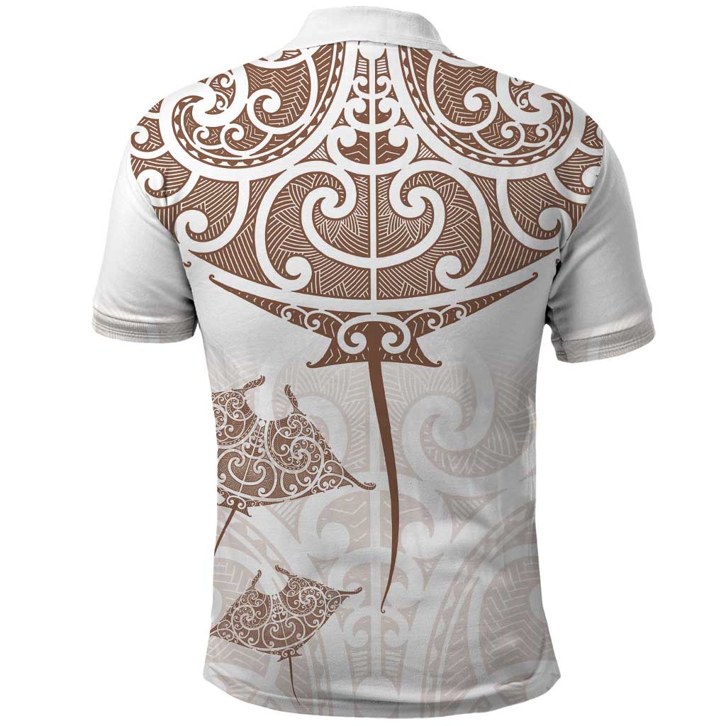 New Zealand Manta Ray Tattoo Polo Shirt Aotearoa Maori Haehae Beige - Aussie Hoodie