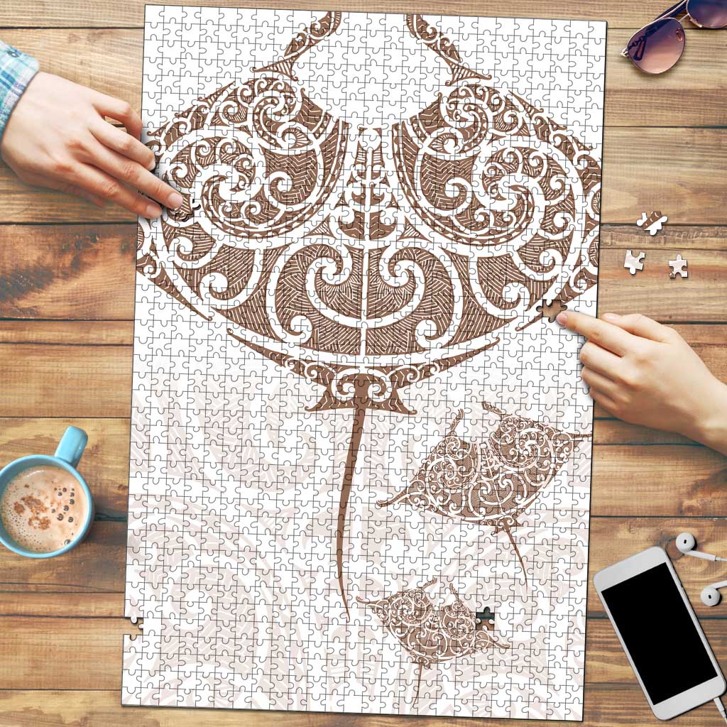 New Zealand Manta Ray Tattoo Puzzle Aotearoa Maori Haehae Beige - Aussie Hoodie