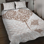 New Zealand Manta Ray Tattoo Quilt Bed Set Aotearoa Maori Haehae Beige - Aussie Hoodie
