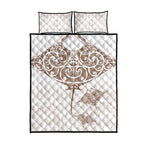 New Zealand Manta Ray Tattoo Quilt Bed Set Aotearoa Maori Haehae Beige - Aussie Hoodie