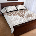 New Zealand Manta Ray Tattoo Quilt Bed Set Aotearoa Maori Haehae Beige - Aussie Hoodie