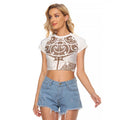 New Zealand Manta Ray Tattoo Raglan Cropped T Shirt Aotearoa Maori Haehae Beige - Aussie Hoodie