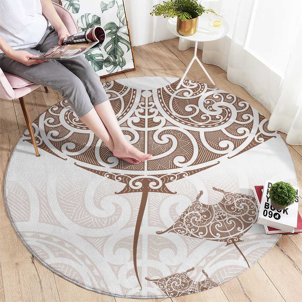 New Zealand Manta Ray Tattoo Round Carpet Aotearoa Maori Haehae Beige - Aussie Hoodie