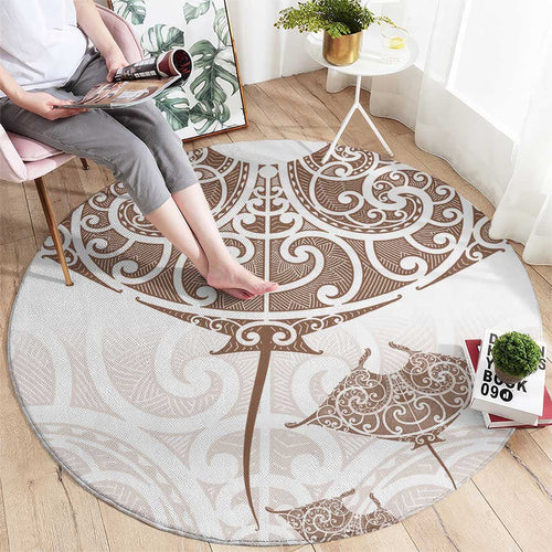 New Zealand Manta Ray Tattoo Round Carpet Aotearoa Maori Haehae Beige - Aussie Hoodie