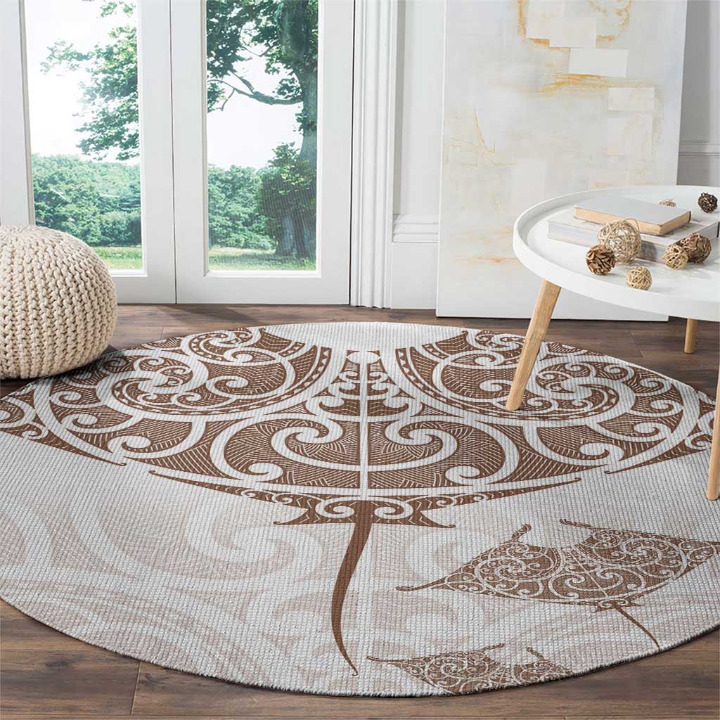 New Zealand Manta Ray Tattoo Round Carpet Aotearoa Maori Haehae Beige - Aussie Hoodie