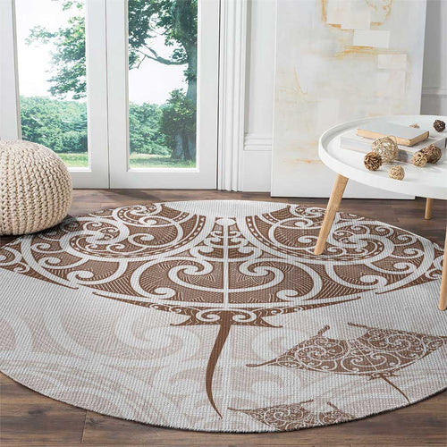 New Zealand Manta Ray Tattoo Round Carpet Aotearoa Maori Haehae Beige - Aussie Hoodie
