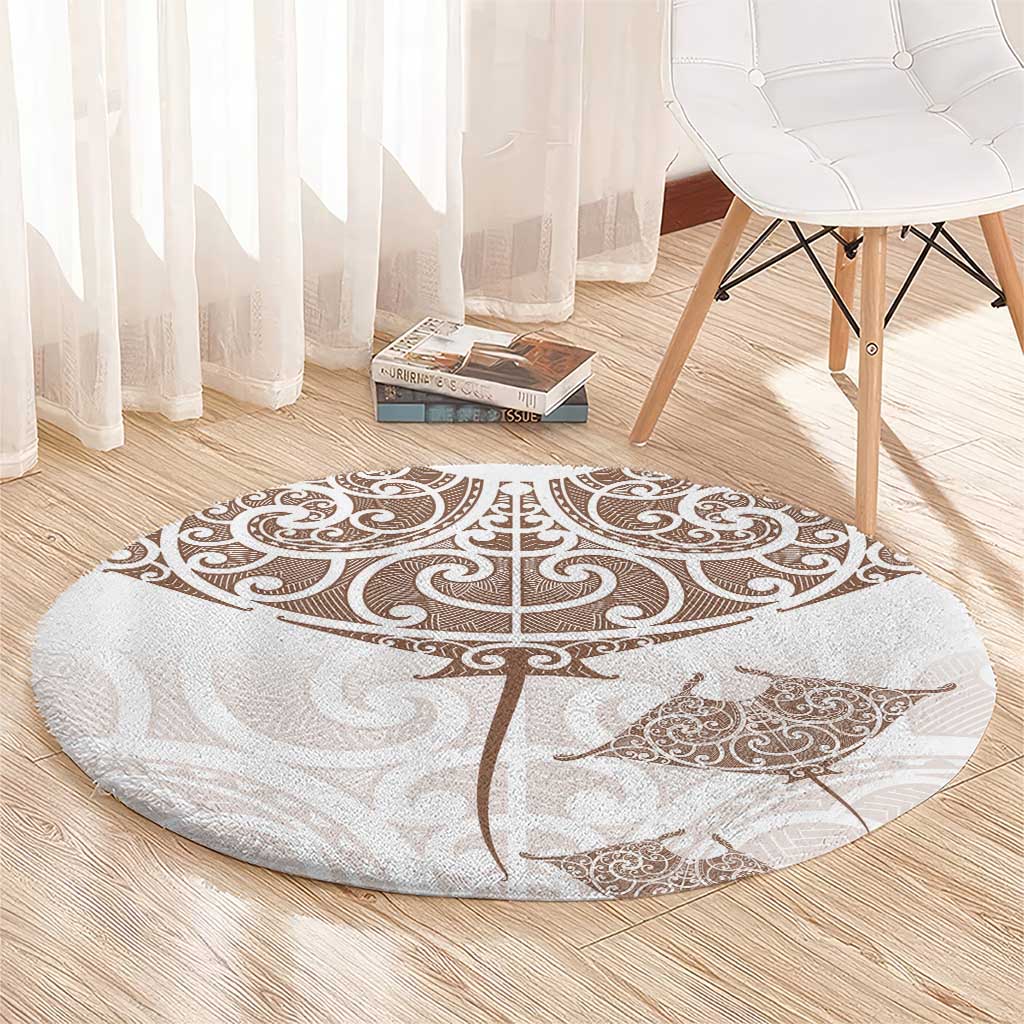 New Zealand Manta Ray Tattoo Round Carpet Aotearoa Maori Haehae Beige - Aussie Hoodie