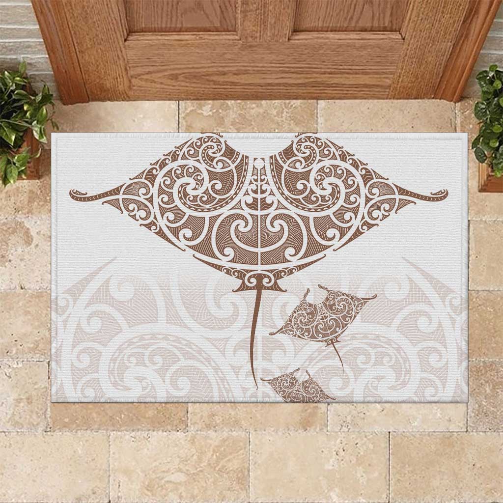 New Zealand Manta Ray Tattoo Rubber Doormat Aotearoa Maori Haehae Beige - Aussie Hoodie