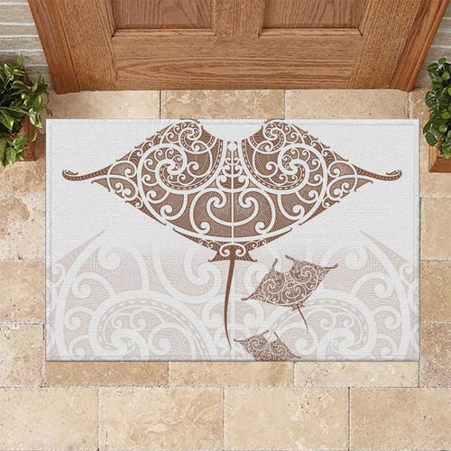 New Zealand Manta Ray Tattoo Rubber Doormat Aotearoa Maori Haehae Beige - Aussie Hoodie