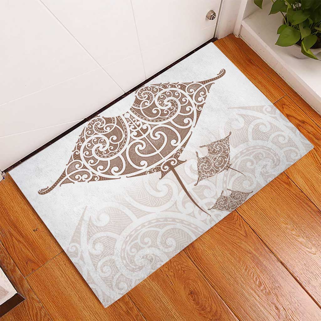 New Zealand Manta Ray Tattoo Rubber Doormat Aotearoa Maori Haehae Beige - Aussie Hoodie