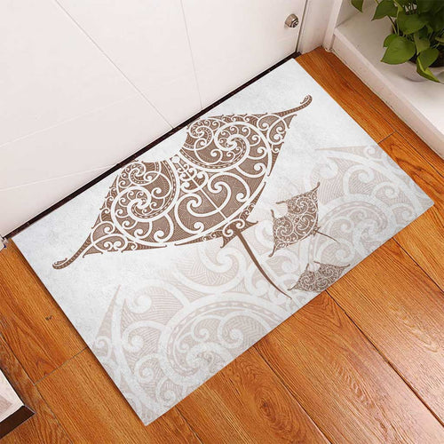 New Zealand Manta Ray Tattoo Rubber Doormat Aotearoa Maori Haehae Beige - Aussie Hoodie