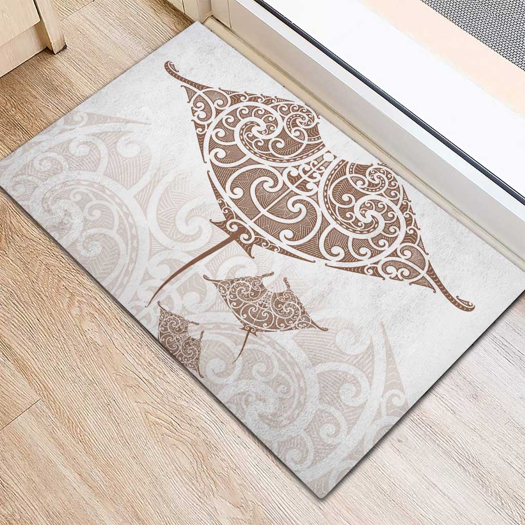 New Zealand Manta Ray Tattoo Rubber Doormat Aotearoa Maori Haehae Beige - Aussie Hoodie