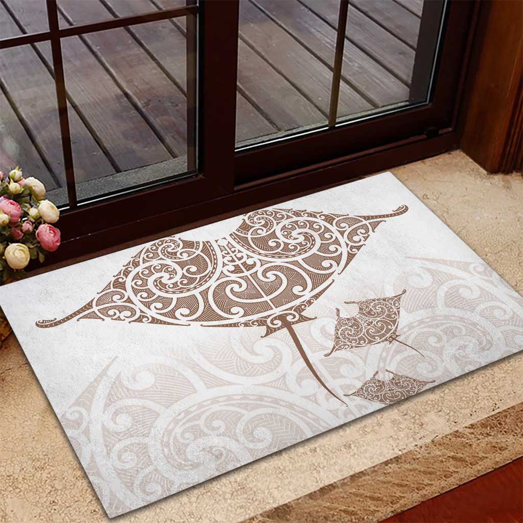 New Zealand Manta Ray Tattoo Rubber Doormat Aotearoa Maori Haehae Beige - Aussie Hoodie
