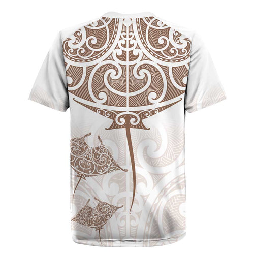 New Zealand Manta Ray Tattoo Rugby Jersey Aotearoa Maori Haehae Beige - Aussie Hoodie