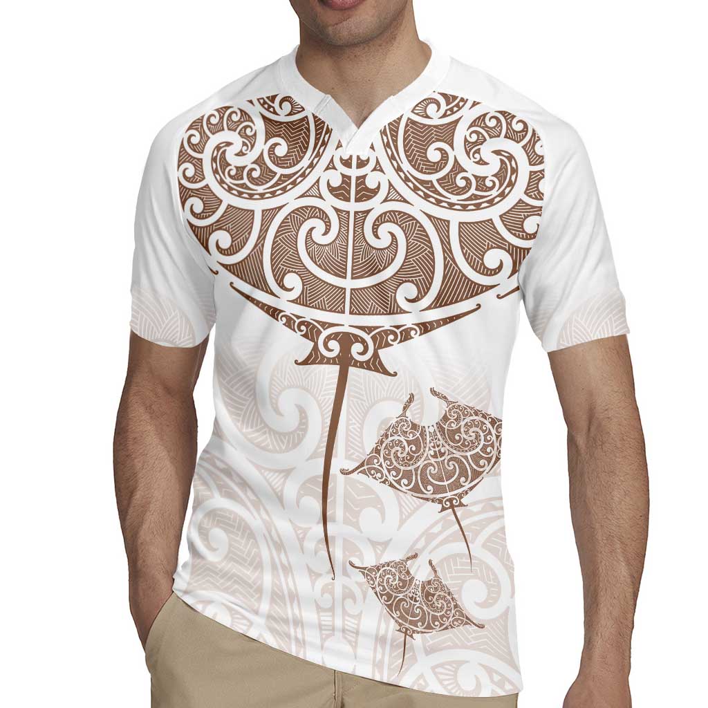 New Zealand Manta Ray Tattoo Rugby Jersey Aotearoa Maori Haehae Beige - Aussie Hoodie