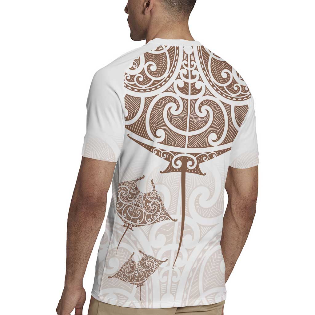 New Zealand Manta Ray Tattoo Rugby Jersey Aotearoa Maori Haehae Beige - Aussie Hoodie