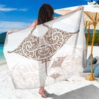 New Zealand Manta Ray Tattoo Sarong Aotearoa Maori Haehae Beige - Aussie Hoodie
