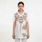 New Zealand Manta Ray Tattoo Scrub Top Aotearoa Maori Haehae Beige - Aussie Hoodie