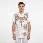 New Zealand Manta Ray Tattoo Scrub Top Aotearoa Maori Haehae Beige - Aussie Hoodie