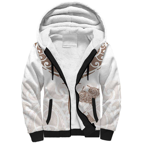 New Zealand Manta Ray Tattoo Sherpa Hoodie Aotearoa Maori Haehae Beige - Aussie Hoodie
