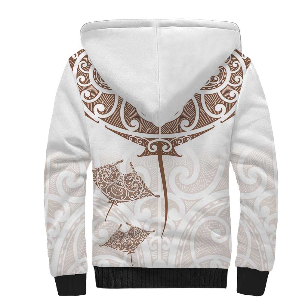 New Zealand Manta Ray Tattoo Sherpa Hoodie Aotearoa Maori Haehae Beige - Aussie Hoodie