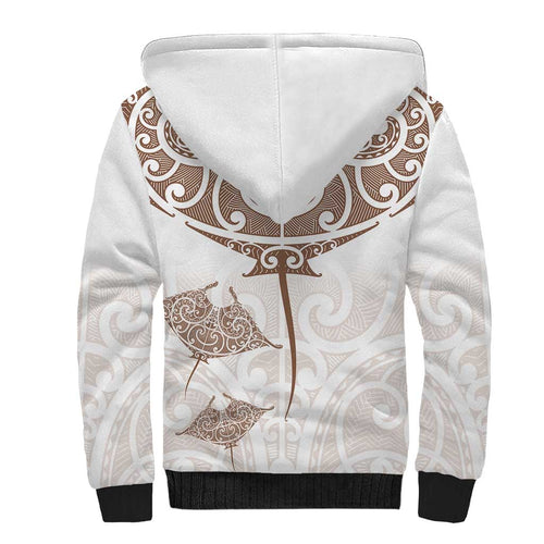 New Zealand Manta Ray Tattoo Sherpa Hoodie Aotearoa Maori Haehae Beige - Aussie Hoodie