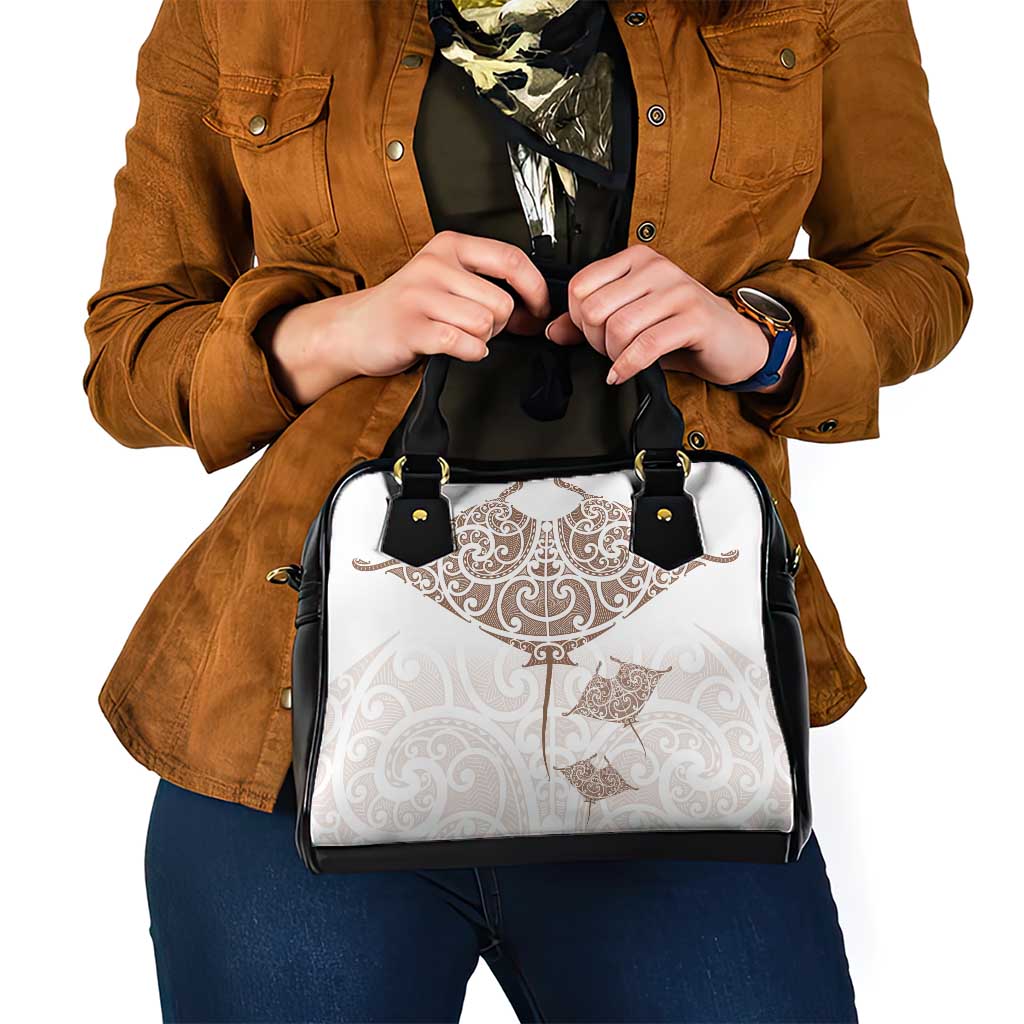 New Zealand Manta Ray Tattoo Shoulder Handbag Aotearoa Maori Haehae Beige - Aussie Hoodie