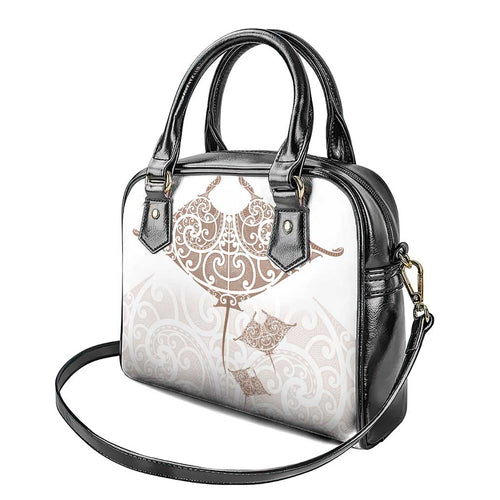 New Zealand Manta Ray Tattoo Shoulder Handbag Aotearoa Maori Haehae Beige - Aussie Hoodie