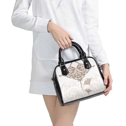 New Zealand Manta Ray Tattoo Shoulder Handbag Aotearoa Maori Haehae Beige - Aussie Hoodie