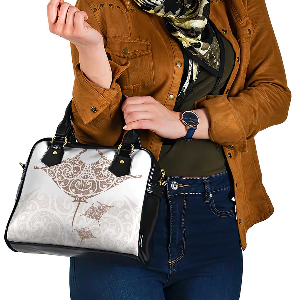 New Zealand Manta Ray Tattoo Shoulder Handbag Aotearoa Maori Haehae Beige - Aussie Hoodie
