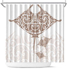 New Zealand Manta Ray Tattoo Shower Curtain Aotearoa Maori Haehae Beige - Aussie Hoodie