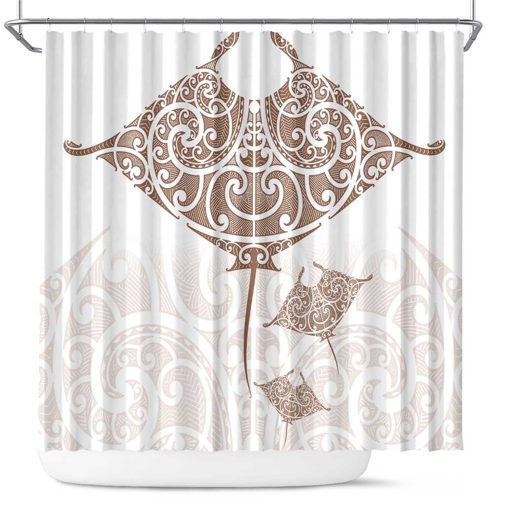 New Zealand Manta Ray Tattoo Shower Curtain Aotearoa Maori Haehae Beige - Aussie Hoodie