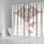 New Zealand Manta Ray Tattoo Shower Curtain Aotearoa Maori Haehae Beige - Aussie Hoodie