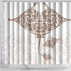 New Zealand Manta Ray Tattoo Shower Curtain Aotearoa Maori Haehae Beige - Aussie Hoodie