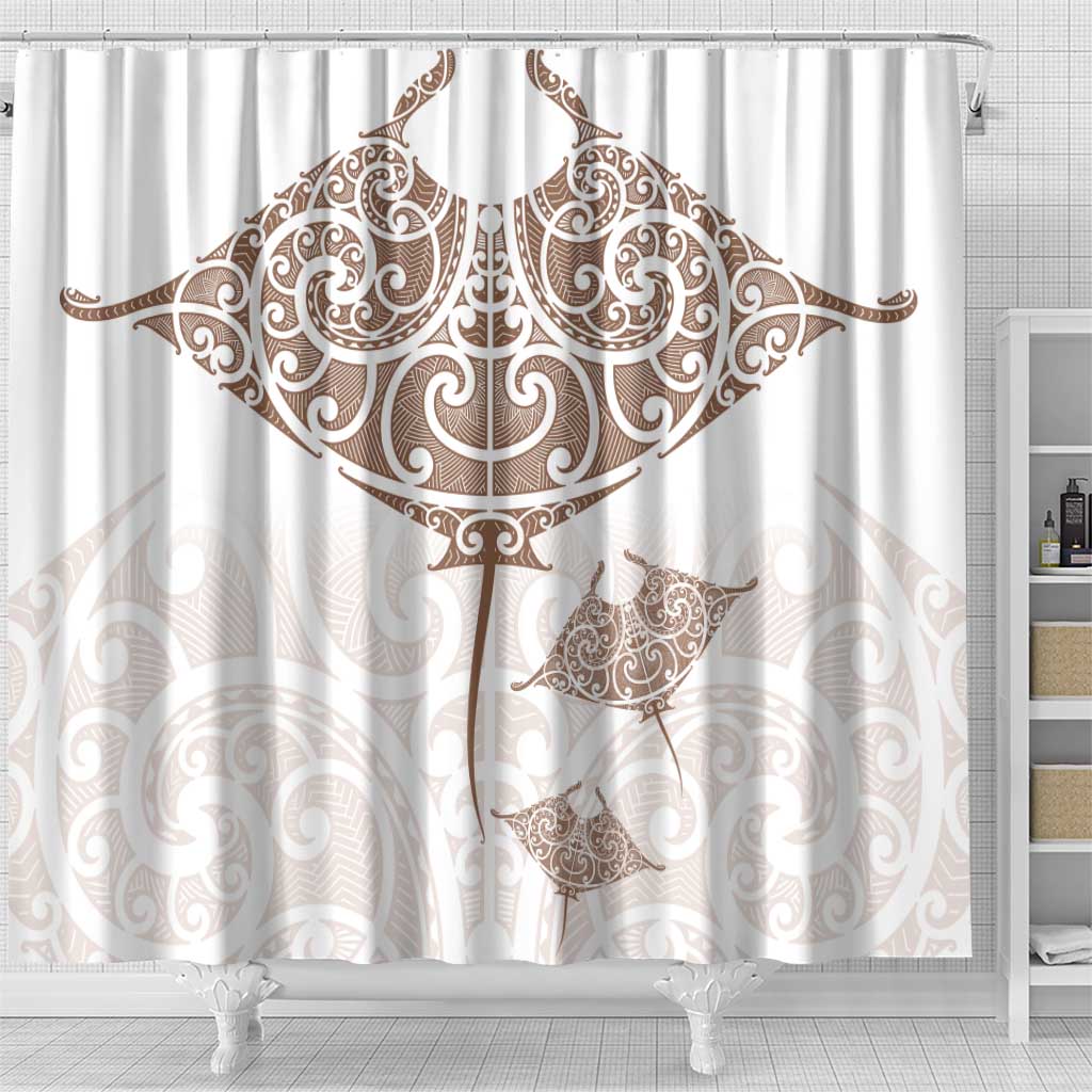 New Zealand Manta Ray Tattoo Shower Curtain Aotearoa Maori Haehae Beige - Aussie Hoodie