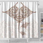 New Zealand Manta Ray Tattoo Shower Curtain Aotearoa Maori Haehae Beige - Aussie Hoodie