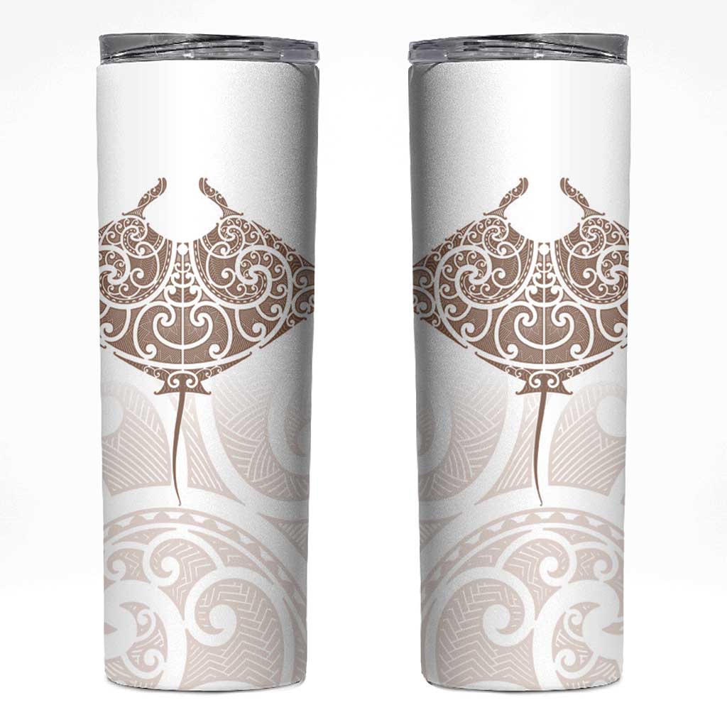 New Zealand Manta Ray Tattoo Skinny Tumbler Aotearoa Maori Haehae Beige - Aussie Hoodie