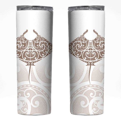 New Zealand Manta Ray Tattoo Skinny Tumbler Aotearoa Maori Haehae Beige - Aussie Hoodie