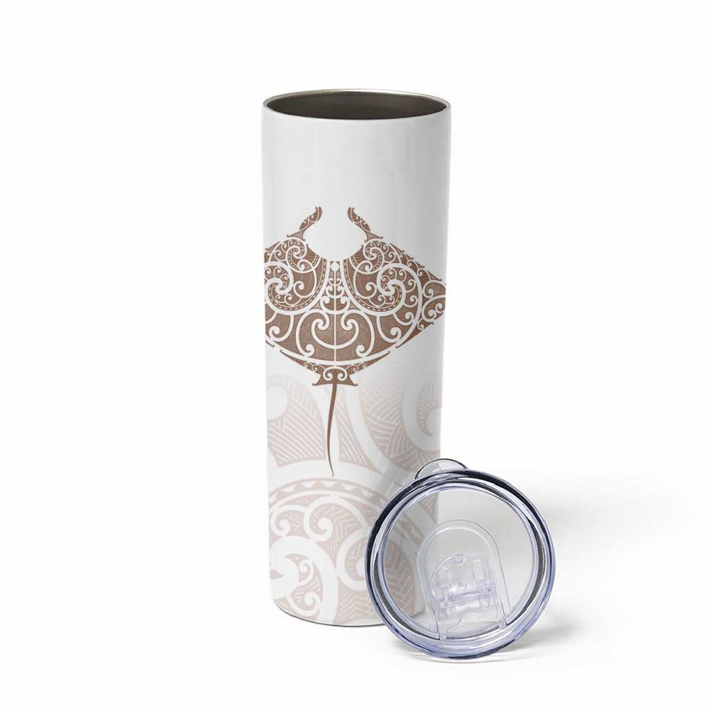New Zealand Manta Ray Tattoo Skinny Tumbler Aotearoa Maori Haehae Beige - Aussie Hoodie