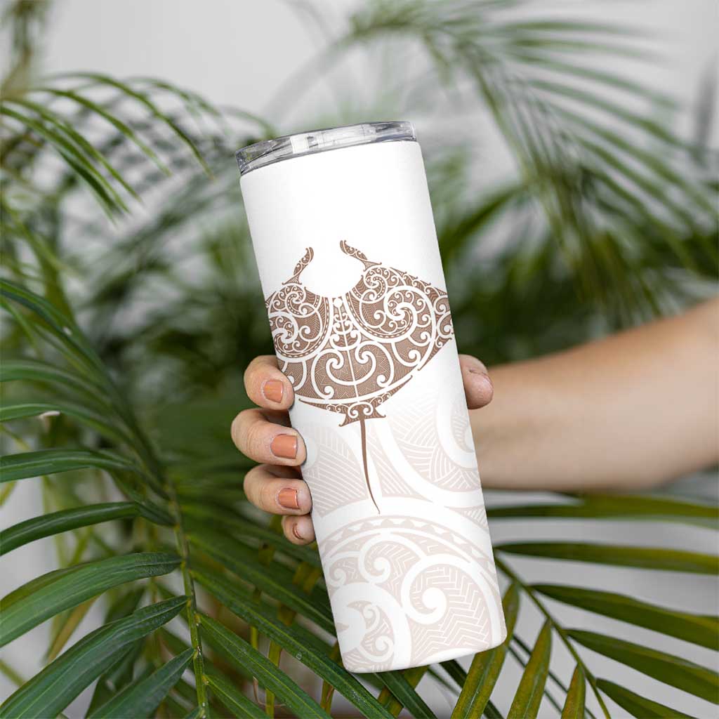 New Zealand Manta Ray Tattoo Skinny Tumbler Aotearoa Maori Haehae Beige - Aussie Hoodie