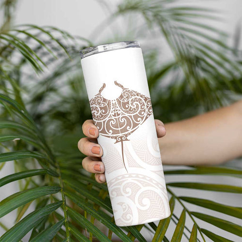 New Zealand Manta Ray Tattoo Skinny Tumbler Aotearoa Maori Haehae Beige - Aussie Hoodie
