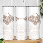 New Zealand Manta Ray Tattoo Skinny Tumbler Aotearoa Maori Haehae Beige - Aussie Hoodie