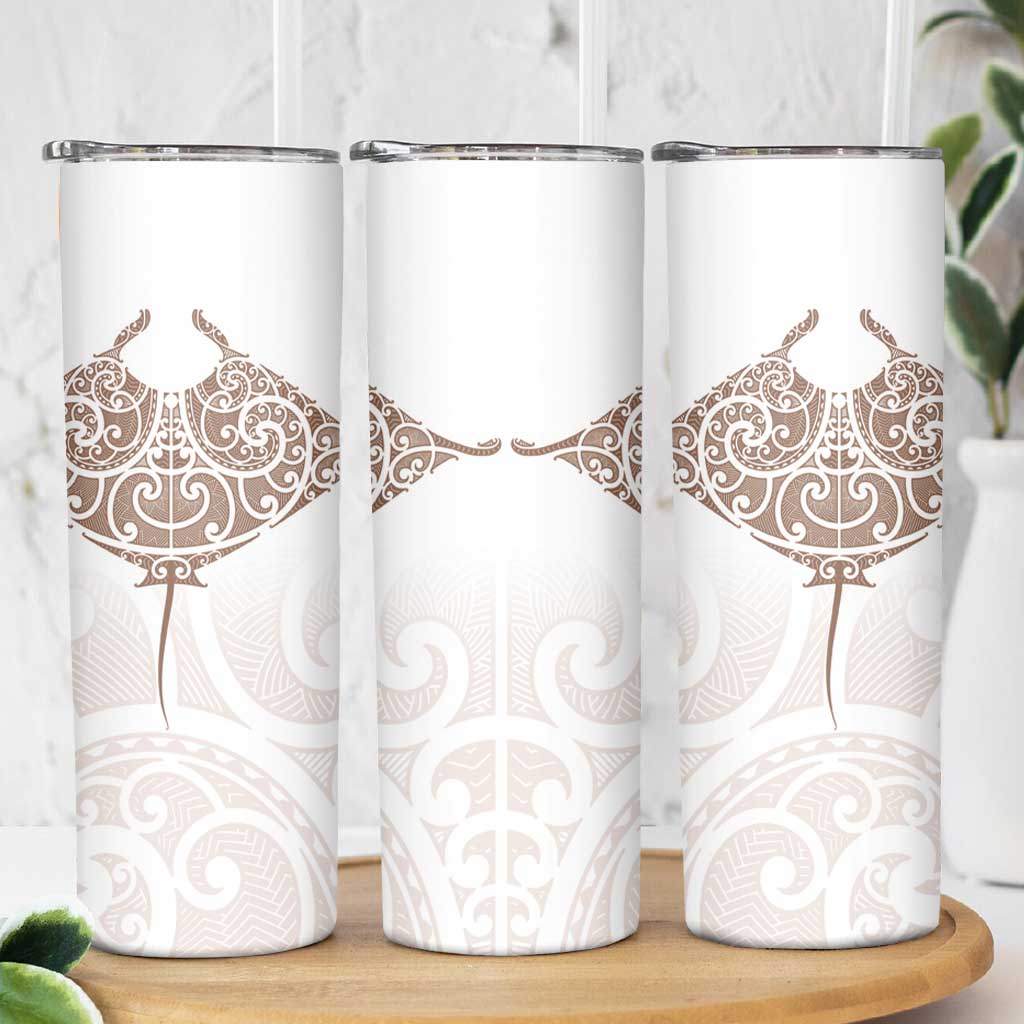 New Zealand Manta Ray Tattoo Skinny Tumbler Aotearoa Maori Haehae Beige - Aussie Hoodie