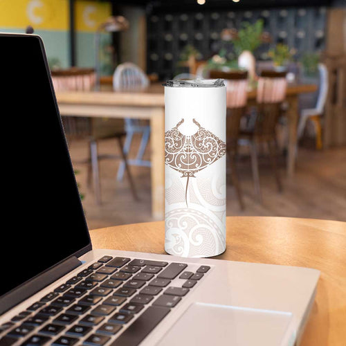 New Zealand Manta Ray Tattoo Skinny Tumbler Aotearoa Maori Haehae Beige - Aussie Hoodie