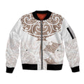 New Zealand Manta Ray Tattoo Sleeve Zip Bomber Jacket Aotearoa Maori Haehae Beige - Aussie Hoodie