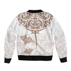New Zealand Manta Ray Tattoo Sleeve Zip Bomber Jacket Aotearoa Maori Haehae Beige - Aussie Hoodie